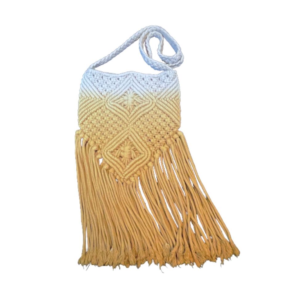 Mossimo Boho Macramé Fringe Crossbody Bag Ombre Mustard Yellow